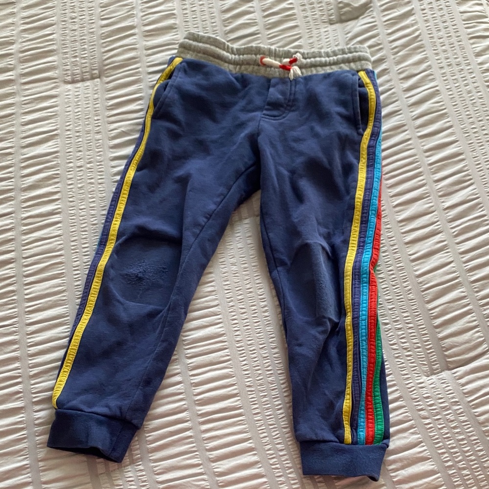 Mini Boden Navy Joggers with Rainbow Stripes